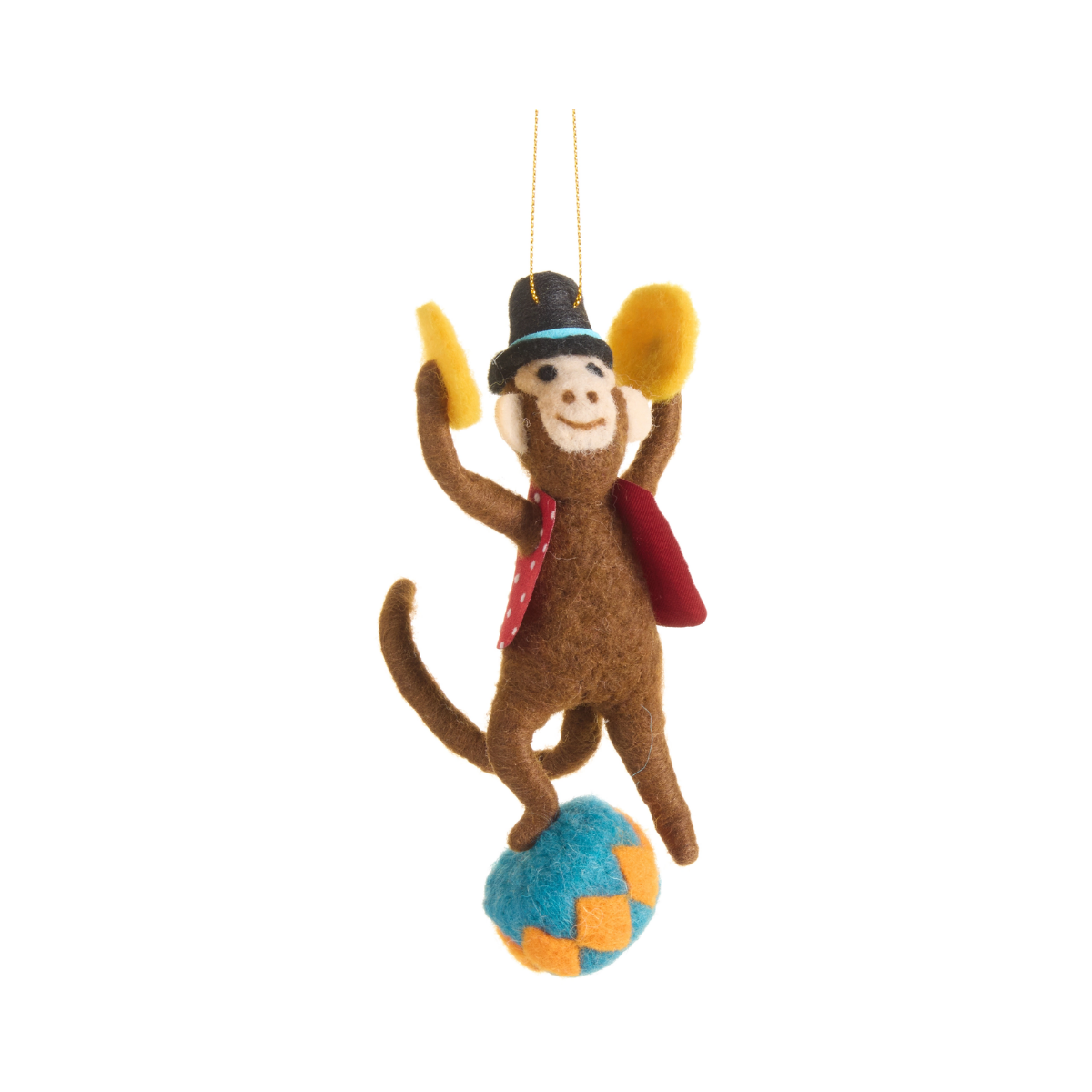 Circus Monkey Felt Ornament, Black Hat