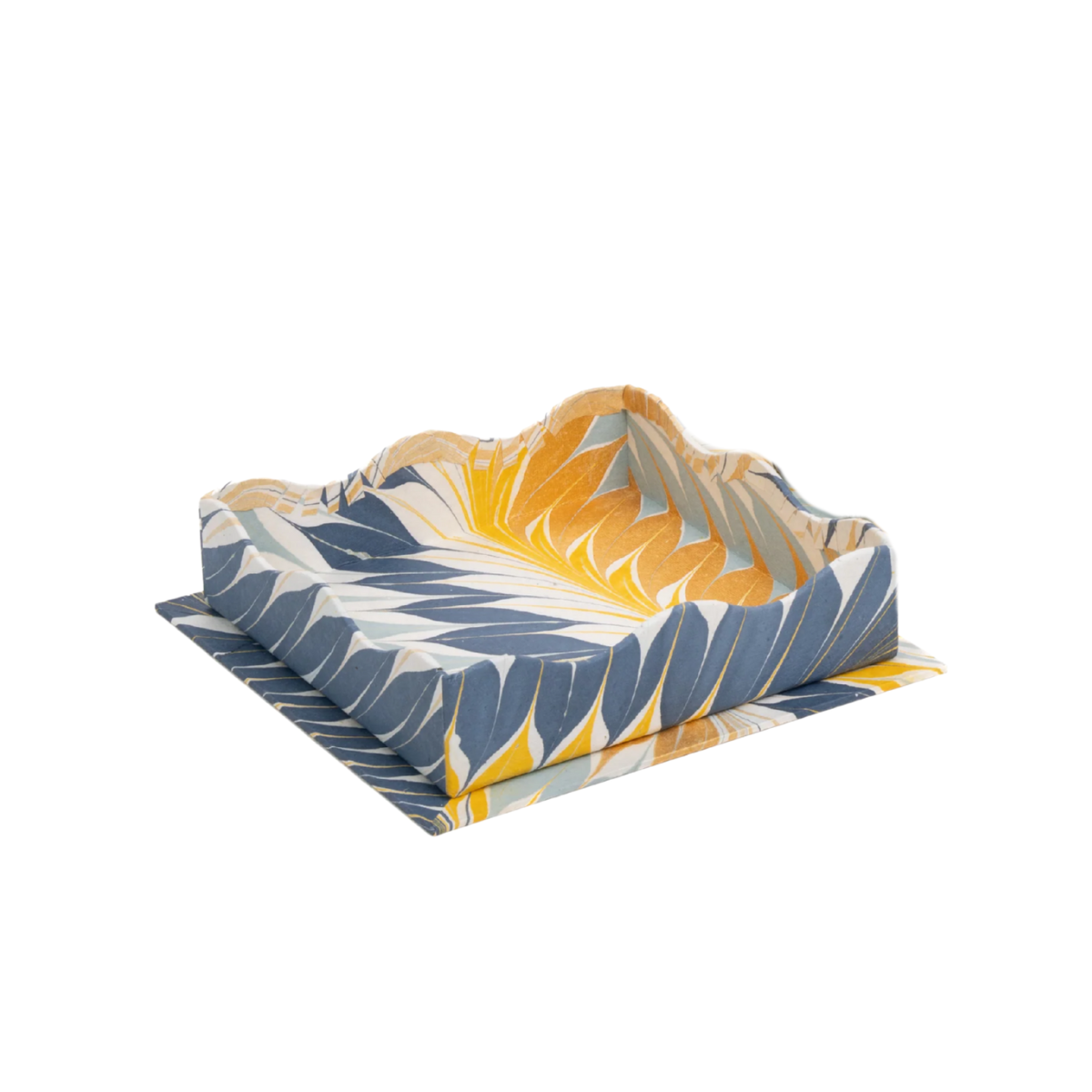 Hendricks Cocktail Napkin Tray, Blue/Merigold