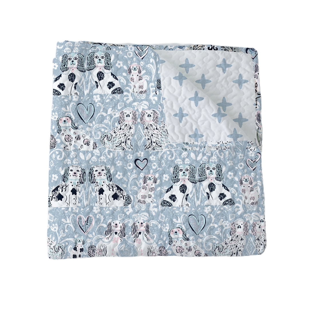 Staffy Quilted Throw Blanket, Blue