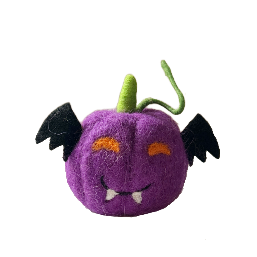 Plush Pumpkin Head, Purple Bat