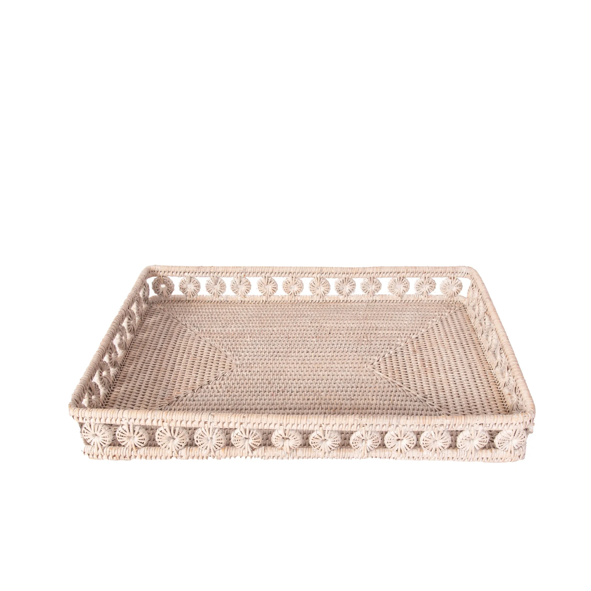 Diana Rectangle Rattan Whitewash Tray, Small