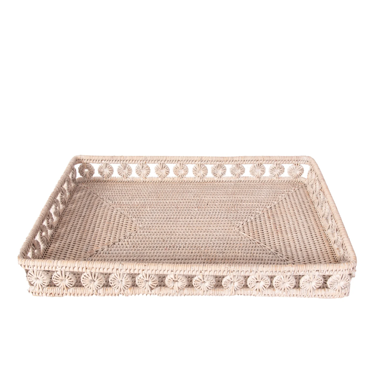 Diana Rattan Whitewash Rectagle Tray, Large
