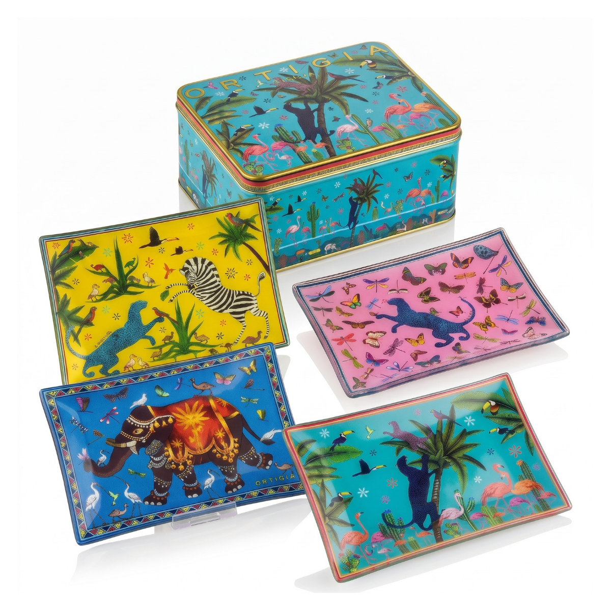 Ortigia Jungle Glass Plates in Tin, Set of 4