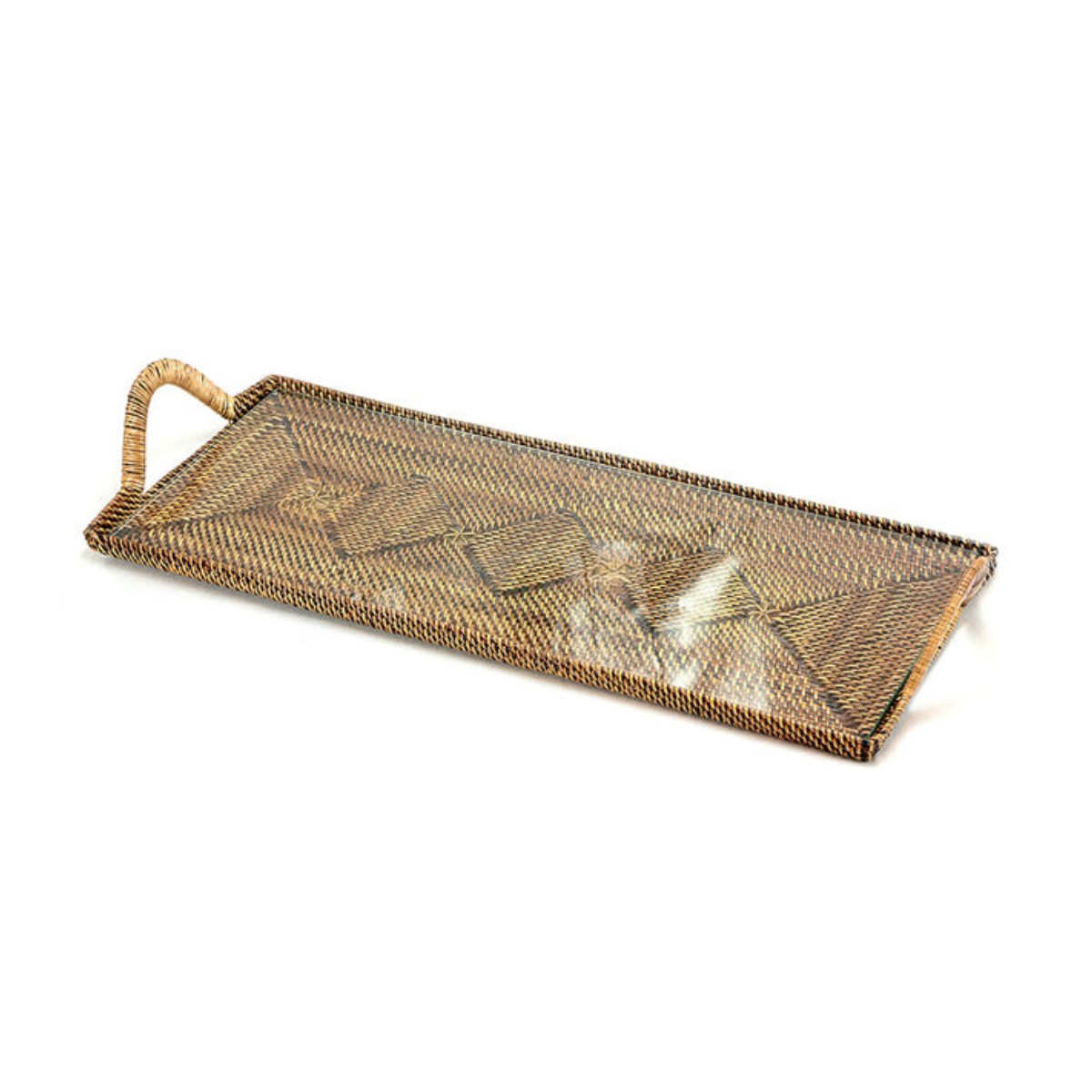 Rattan Rectangular Cocktail Tray with Glass