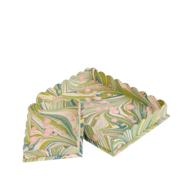 Hayes Marbled Trays, Set of 2, Moss Splatter