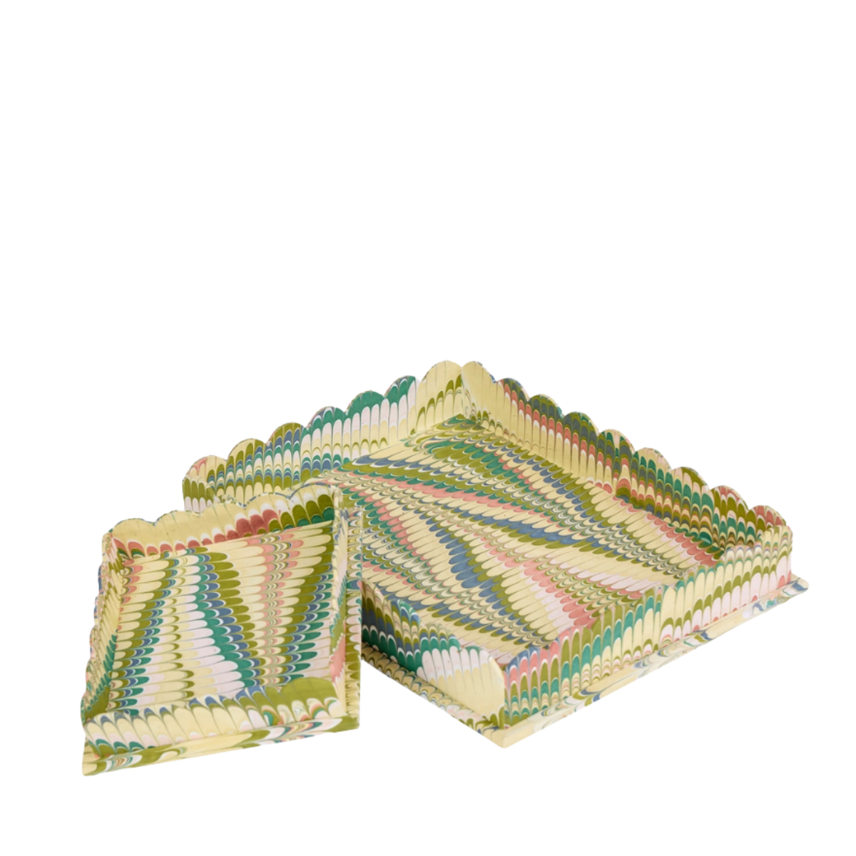 Hayes Marbled Trays, Set of 2, Moss Mix