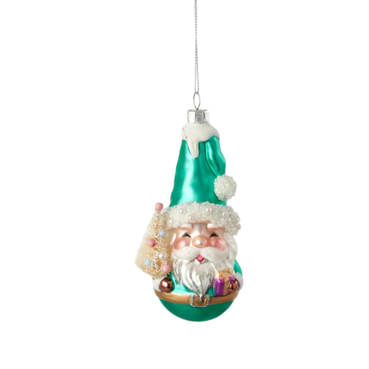 Petite Santa Ornament, Turquoise