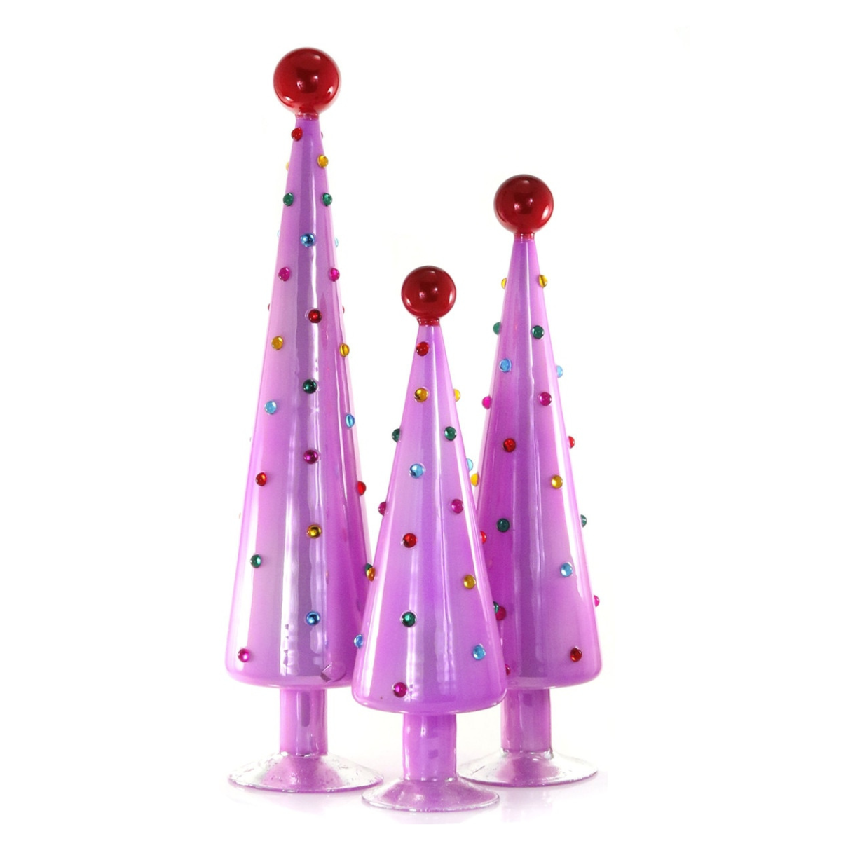 Dotted Fuchsia Glass Trees, Set of 3