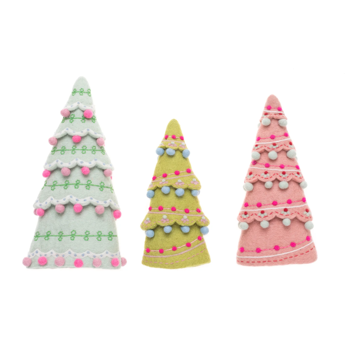 Sugar Plum Felted Tree Set, Pink, Blue & Green