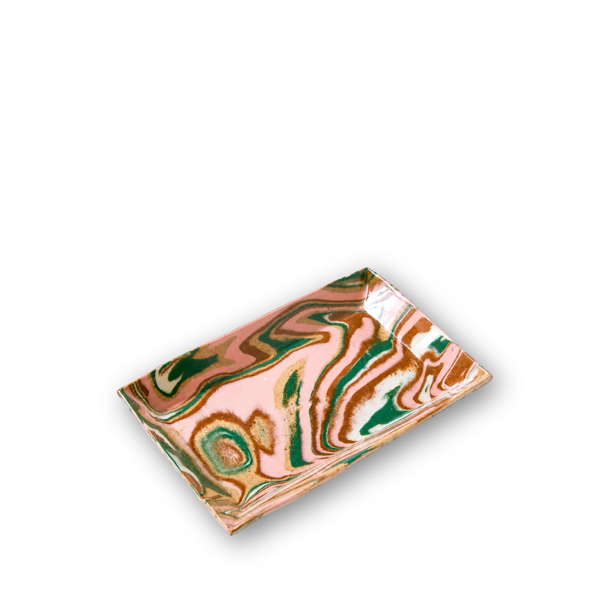 Carmine Marbled Tray, Pink, Brown & Green