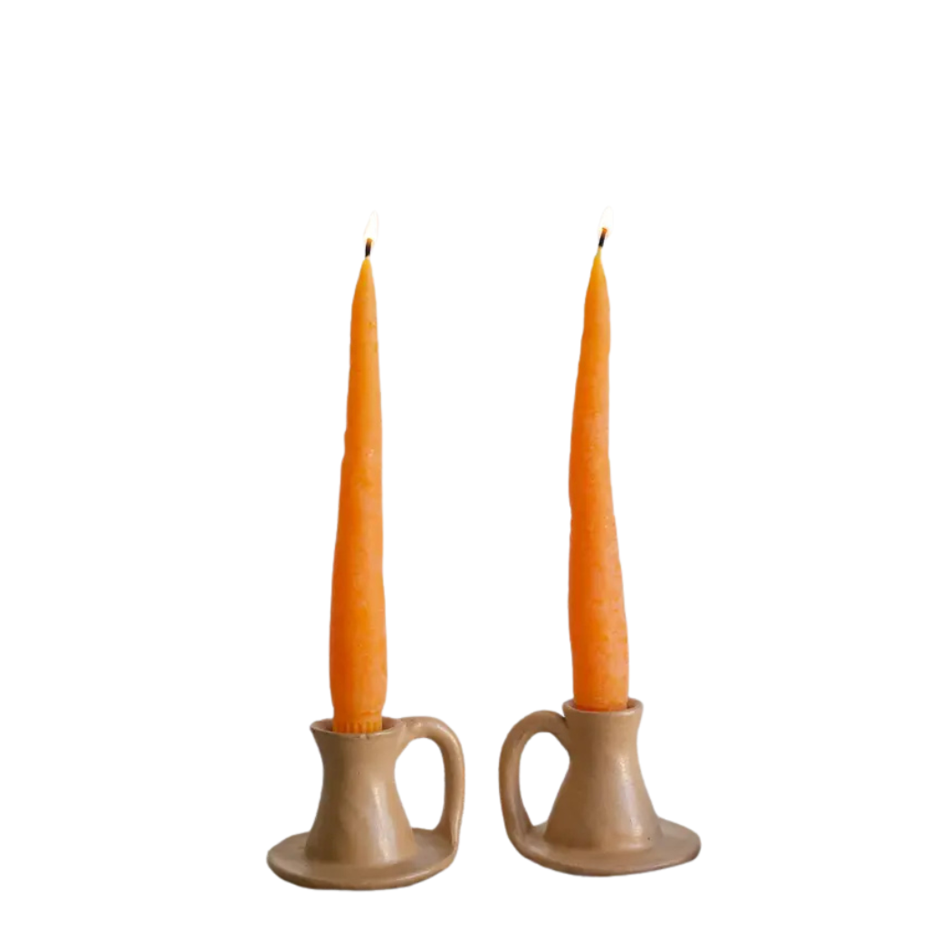 Carrot Beeswax Candles Taper Pair