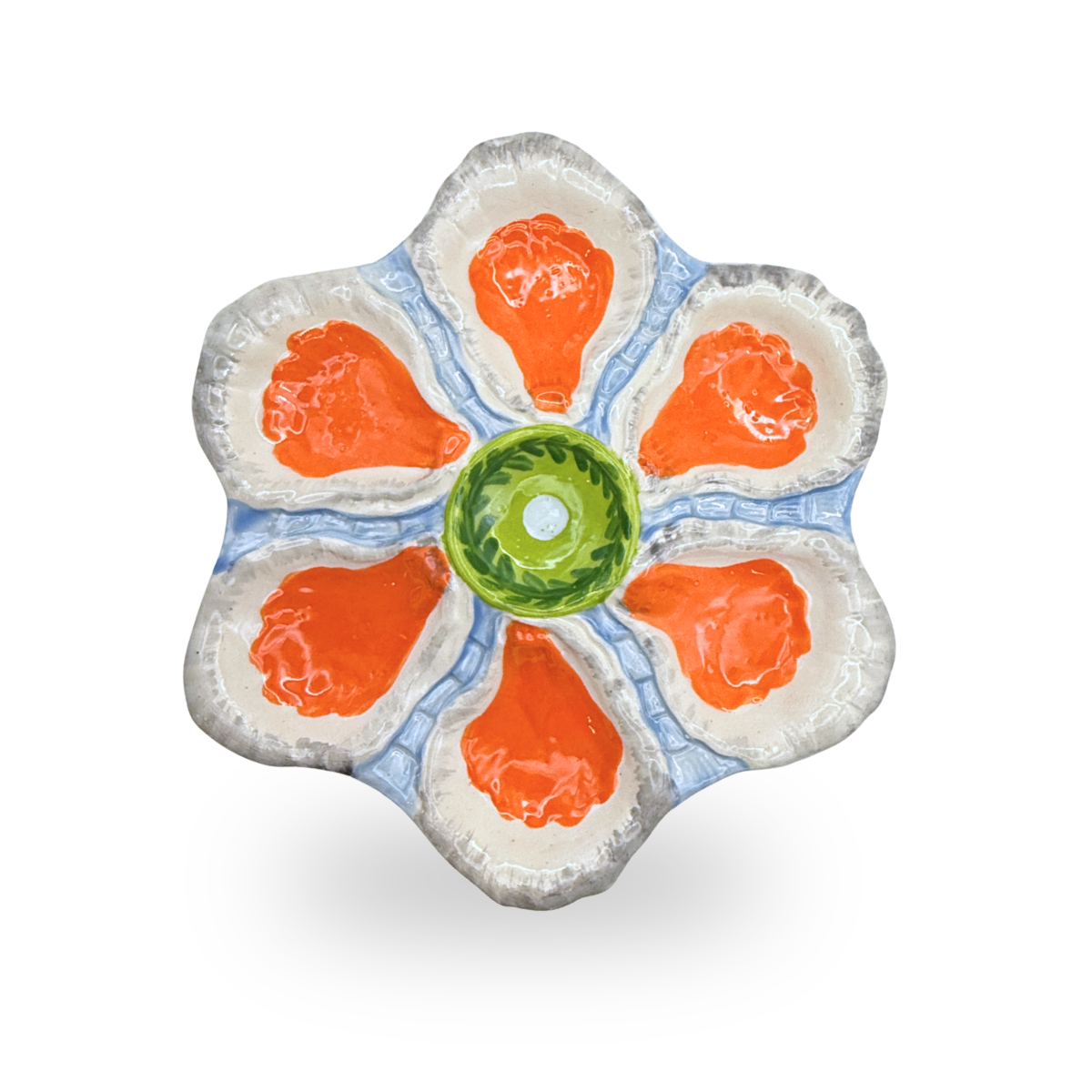 Hand-Painted Oyster Plate, Orange Green Vine