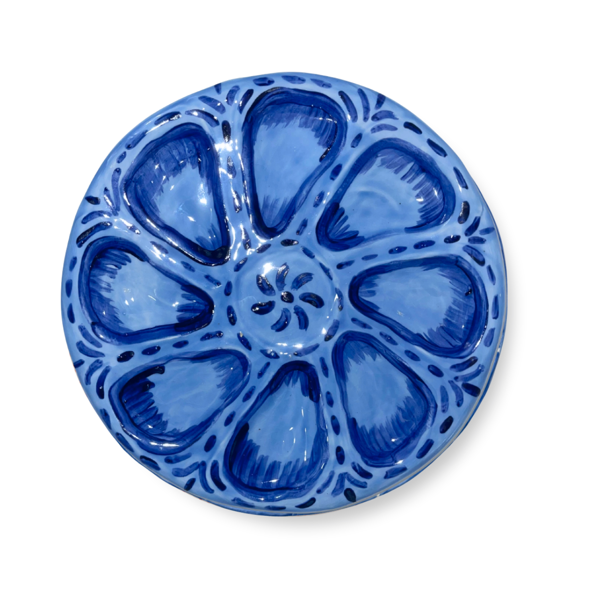 Hand-Painted Oyster Plate, Blues