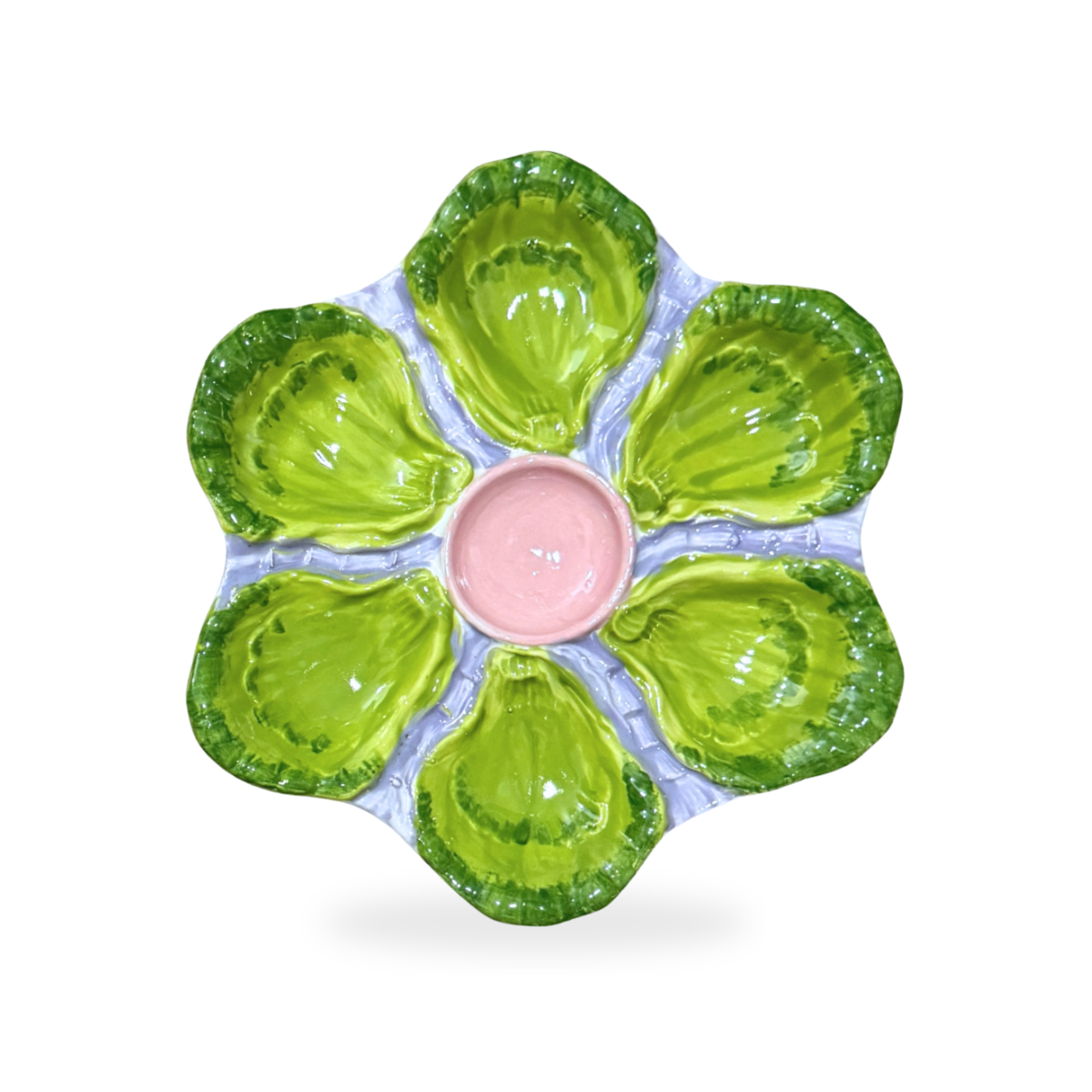 Hand-Painted Oyster Plate, Lavender/Chatreuse