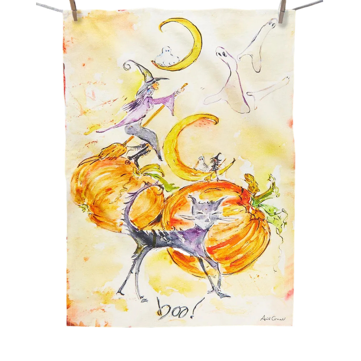 Boo! Watercolor Tea Towel