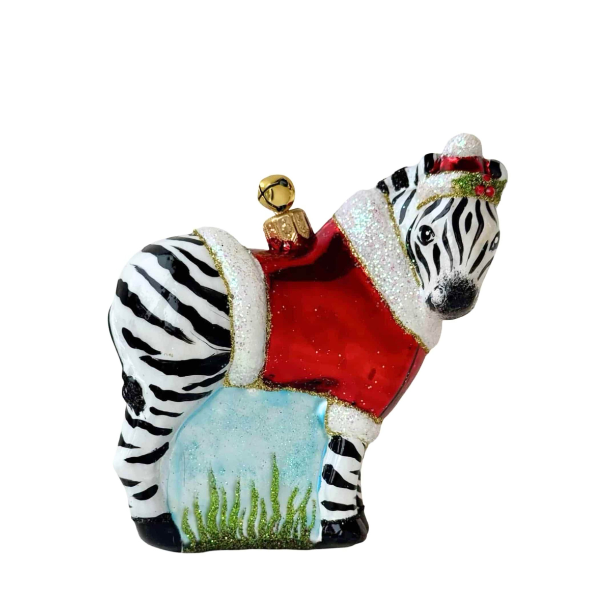 Jingle Nog Zed the Zebra Polish Glass Ornament
