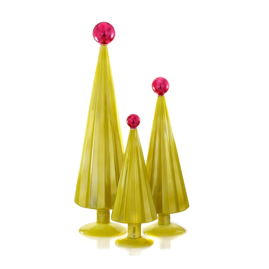 Chartreuse Pleated Glass Trees, Set of 3