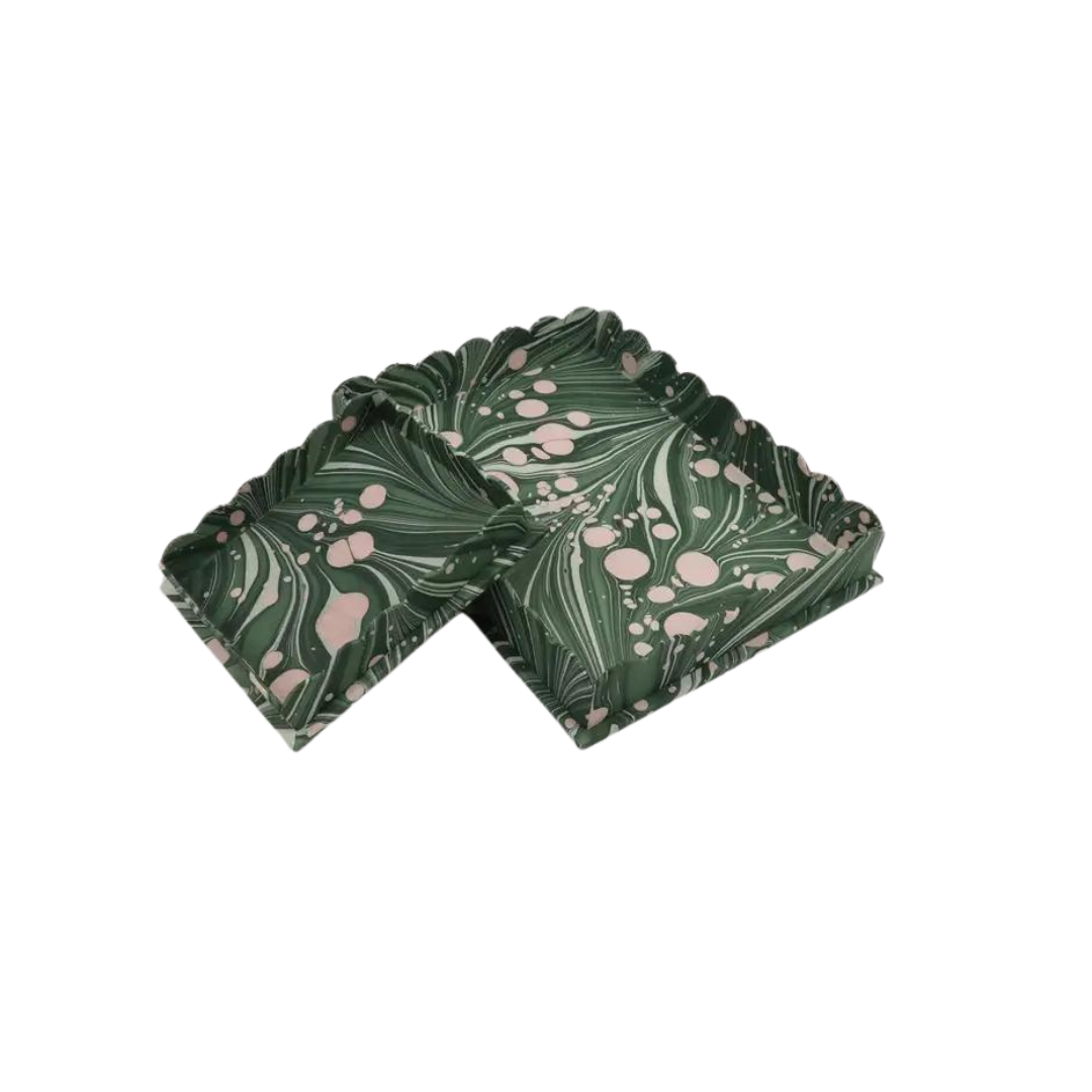 Hayes Marbled Trays, Set of 2, Green Splatter