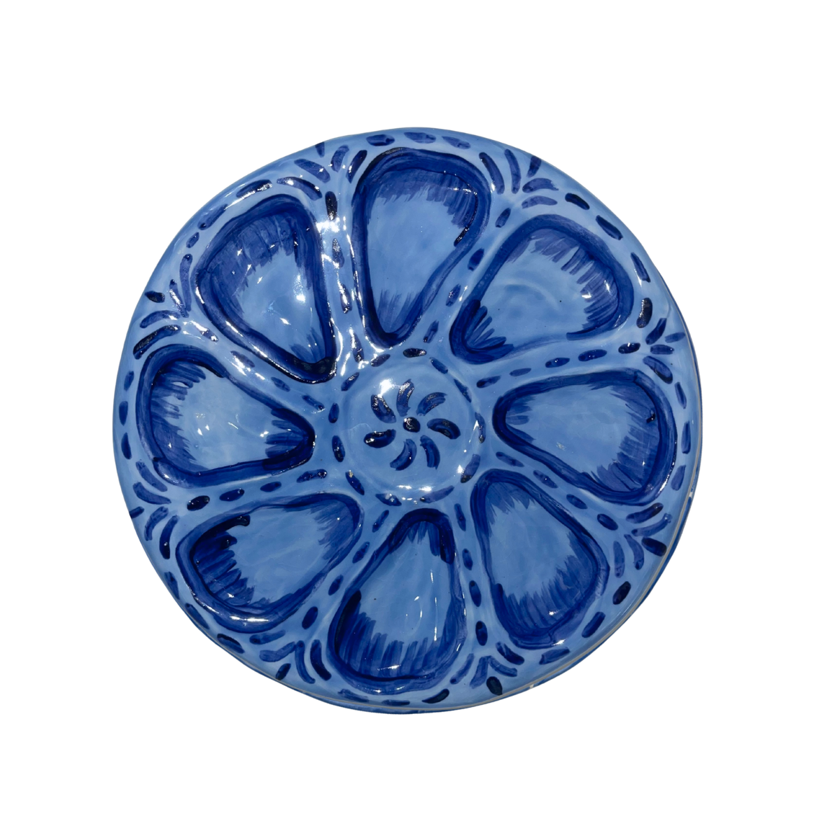 Hand-Painted Oyster Plate, Blues