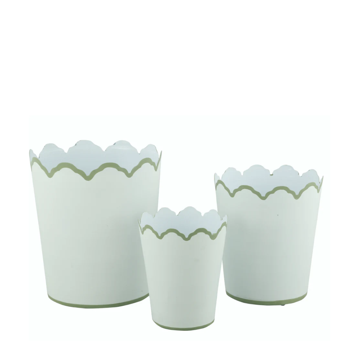 Larkin White & Soft Green Scalloped Cachepots, Multi Size