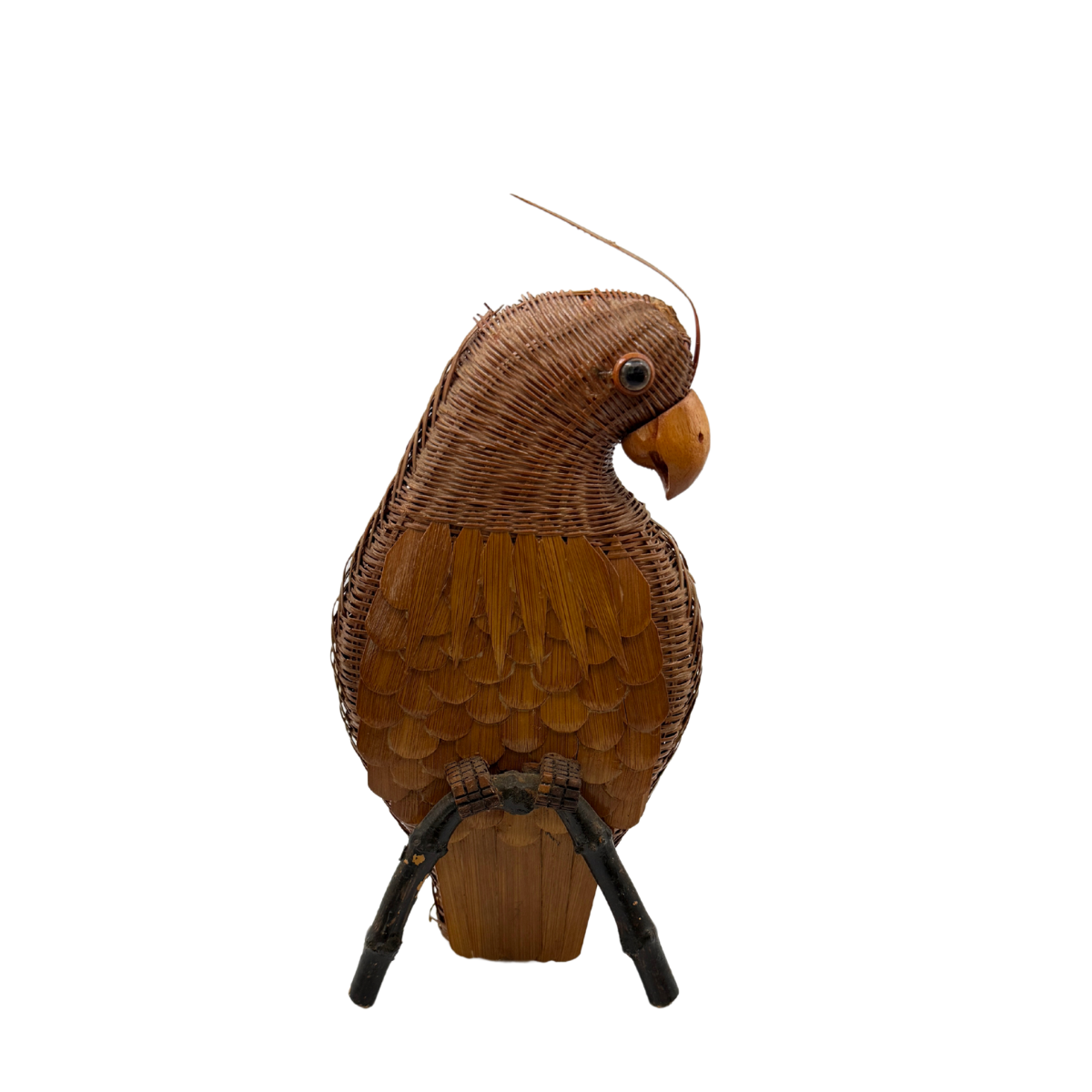 Vintage Woven Parrot Statue
