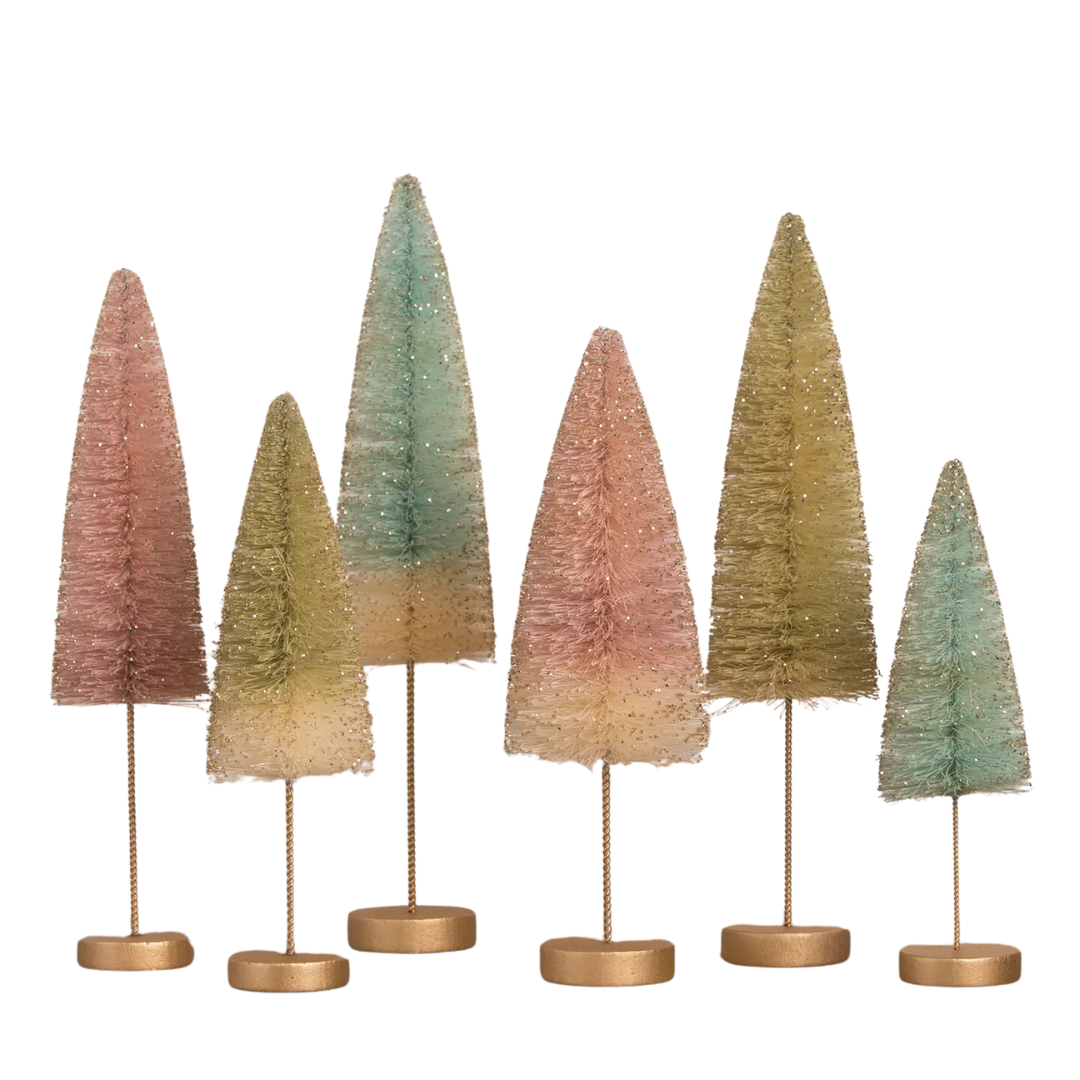 Sparkle Bottle Brush Trees, Set of 6