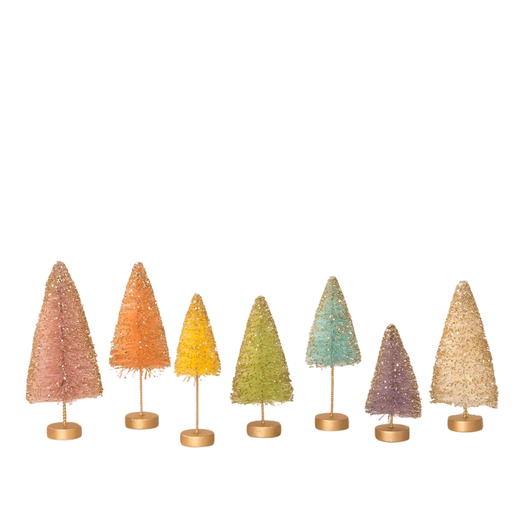 Sparkle Bottle Brush Trees, Set of 7