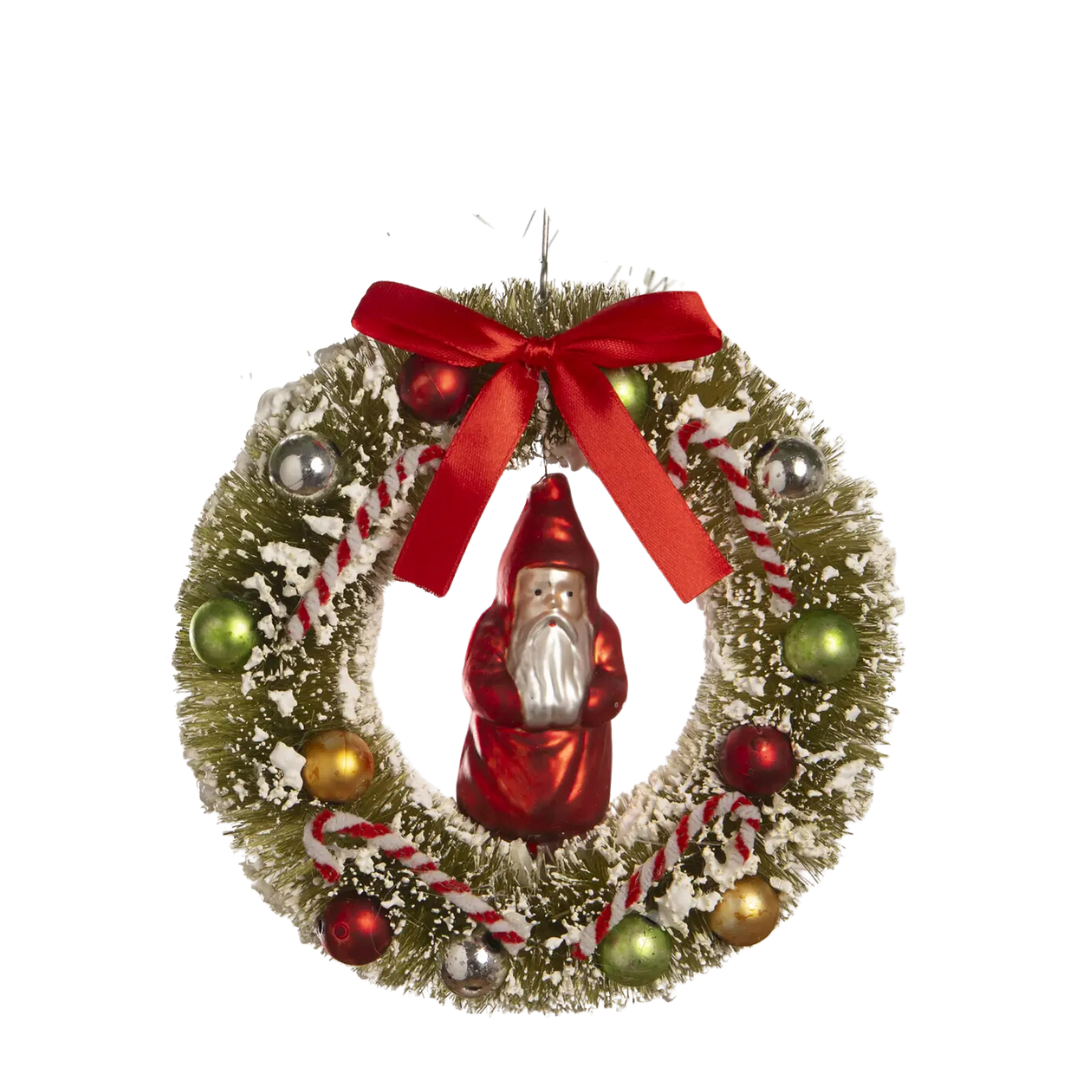 Red Wreath with Belsnickle Santa Ornament