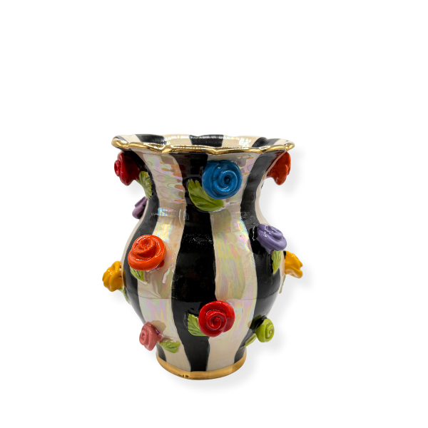 Mary Rose Young Studded Fat Vase, Black Stripe