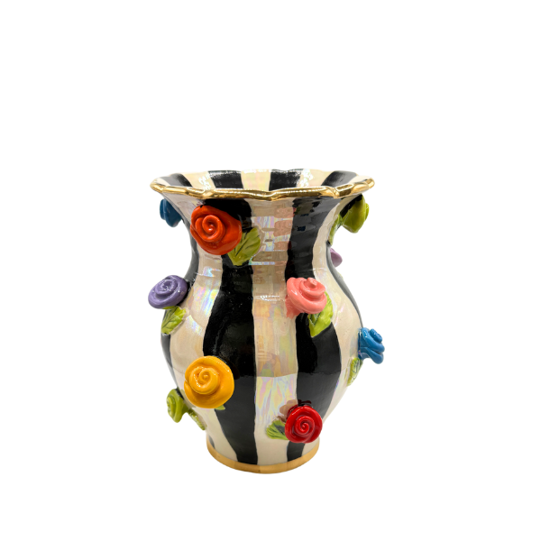 Mary Rose Young Studded Fat Vase, Black Stripe - Hunt and Bloom