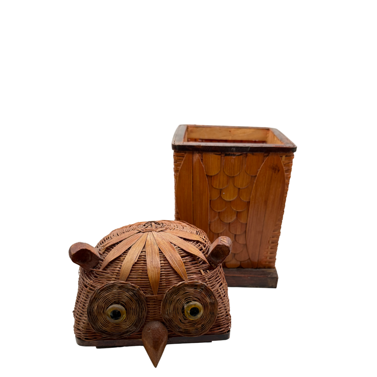 Vintage Lidded Woven Owl Box
