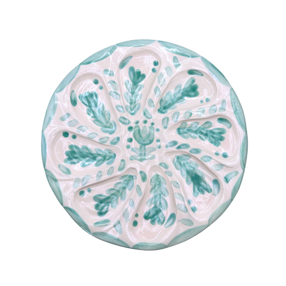 Hand-Painted Oyster Plate, Mint Talavera