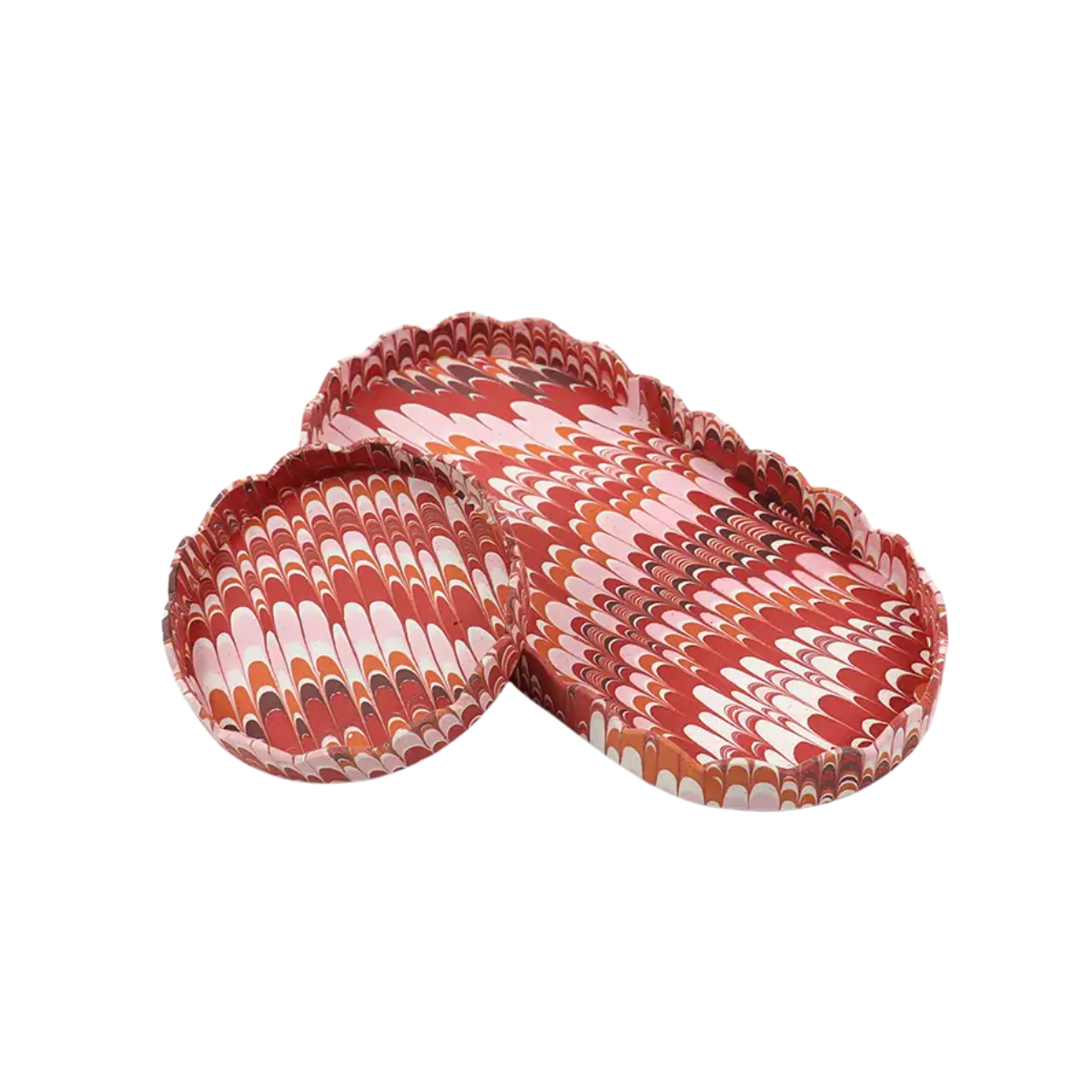 Caetlin Scalloped Trays, Red, Set of 2