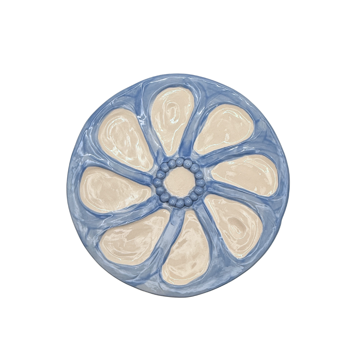Hand-Painted Oyster Plate, Blue Beaded