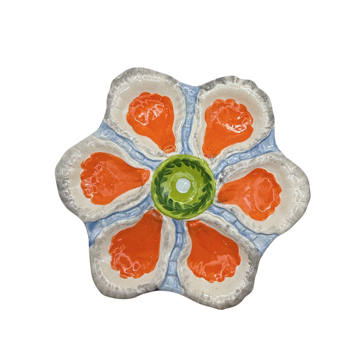 Hand-Painted Oyster Plate, Orange Green Vine