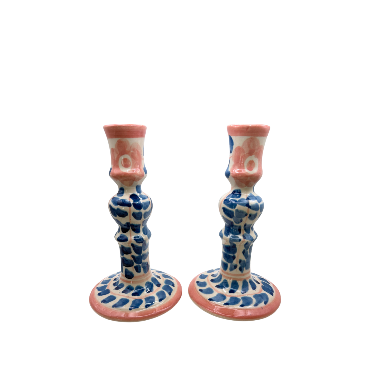 Dos Flores Blush & Denim Candlesticks, Pair