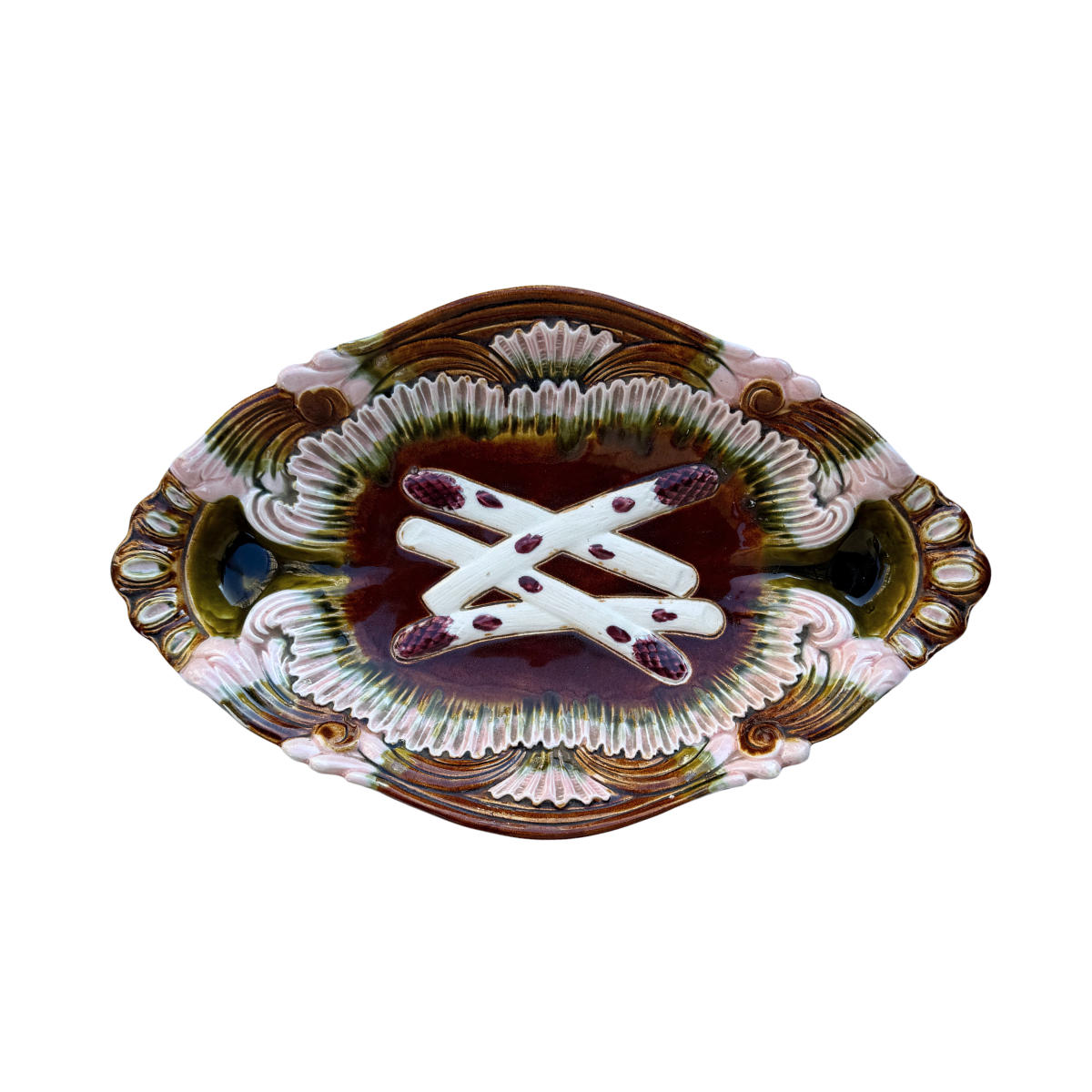 Antique Orchies Majolica Asparagus Platter