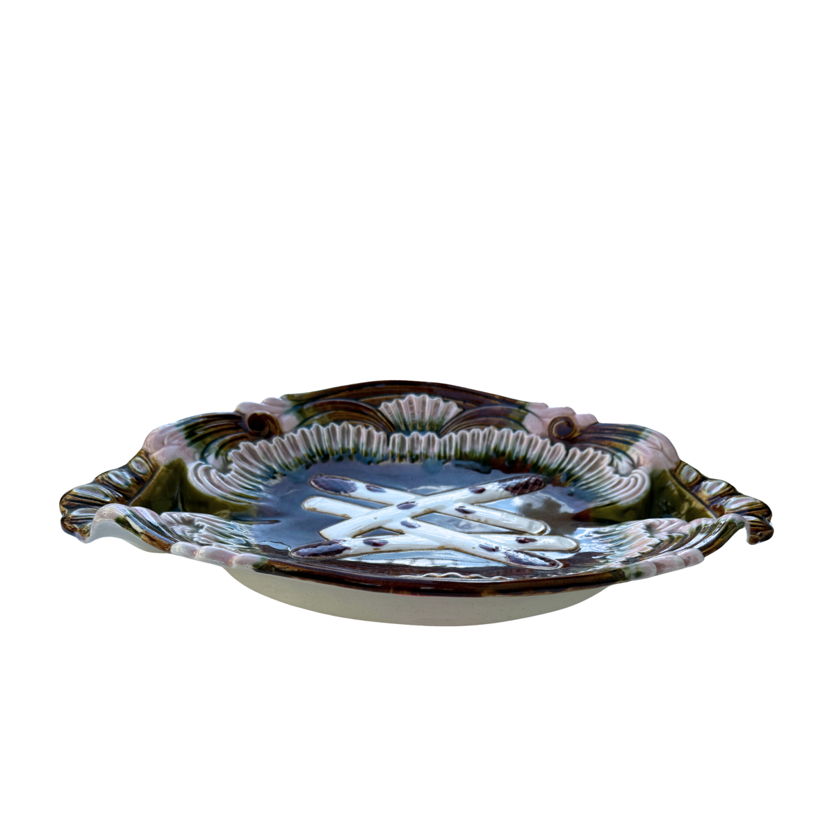 Antique Orchies Majolica Asparagus Platter