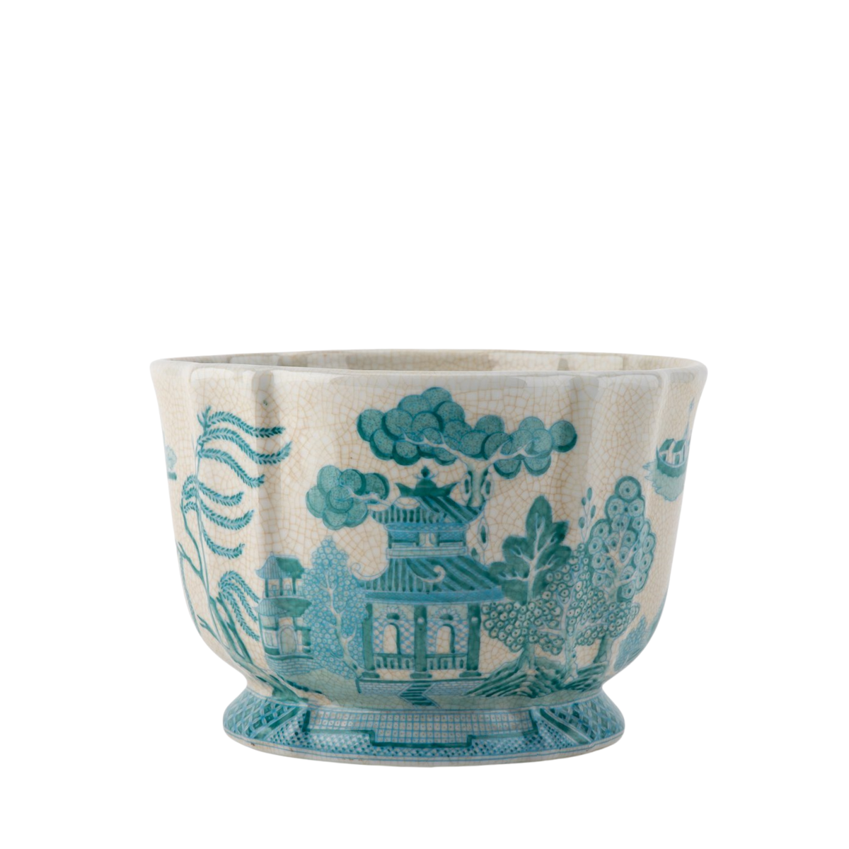 Enid Chinoiserie Cachepot, Turquoise Crackle