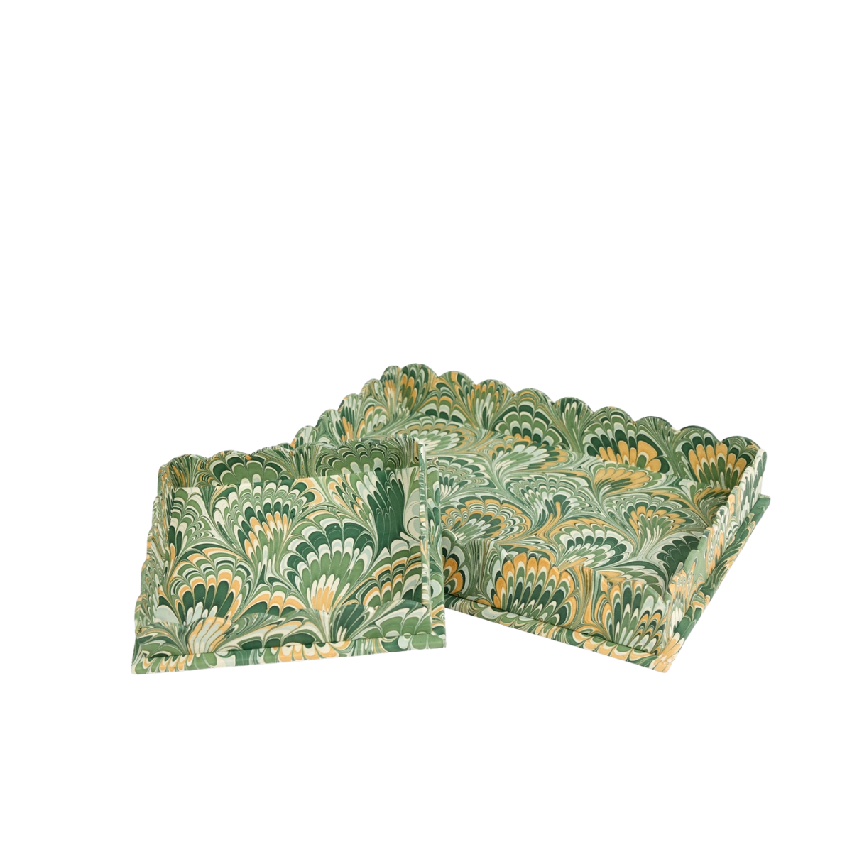 Hayes Marbled Trays, Set of 2, Peacock Green