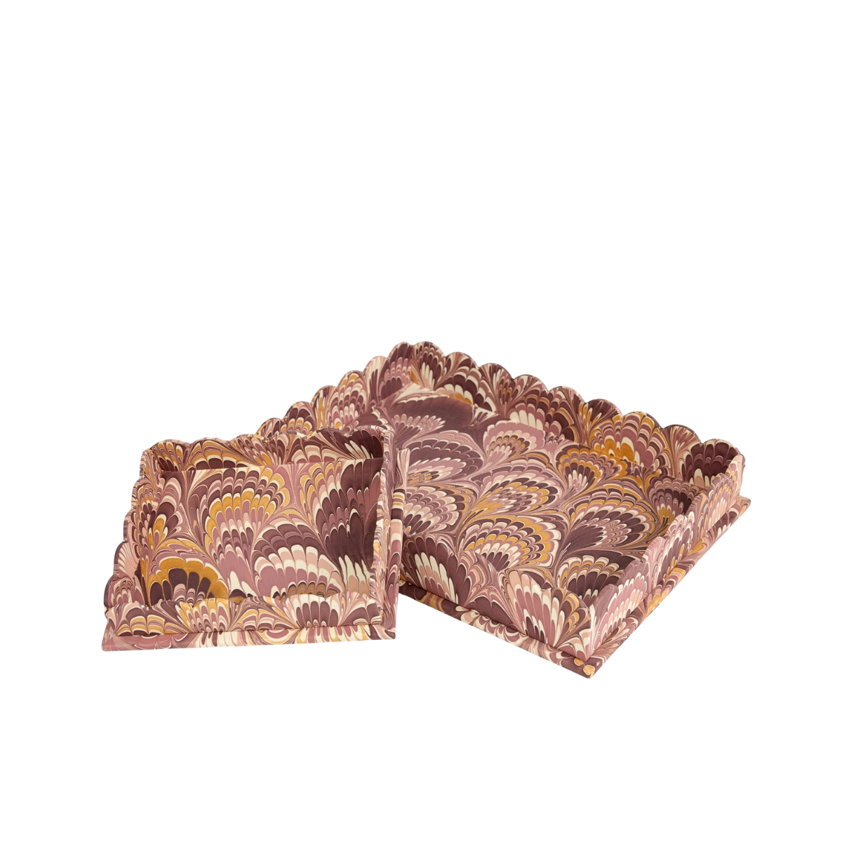 Hayes Marbled Trays, Set of 2, Burgundy Peacock