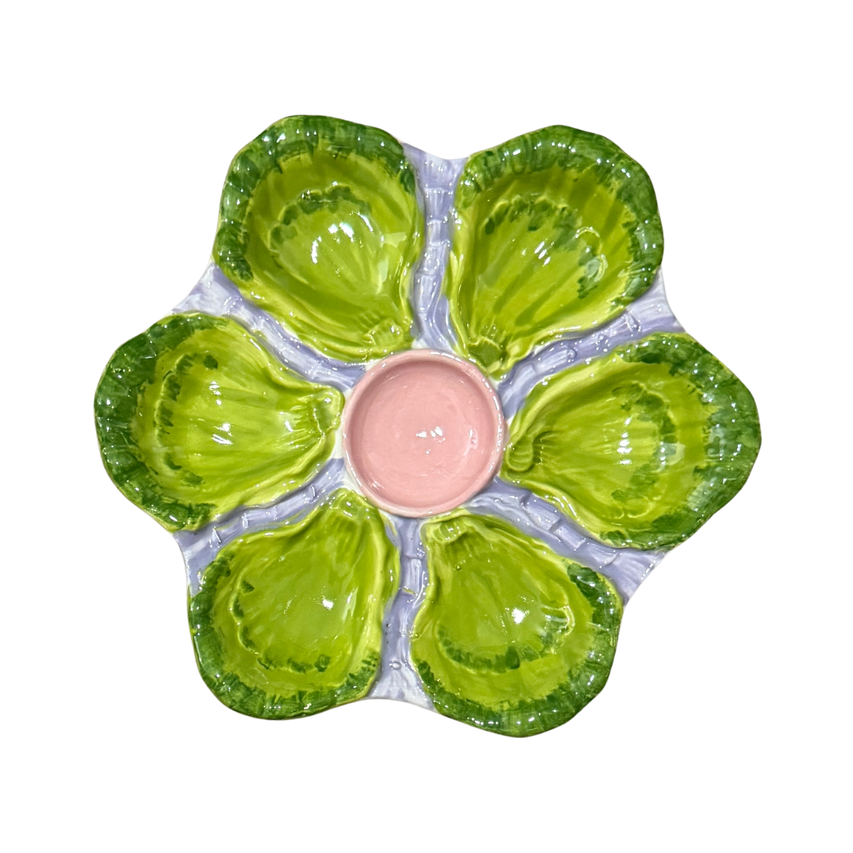 Hand-Painted Oyster Plate, Lavender/Chatreuse