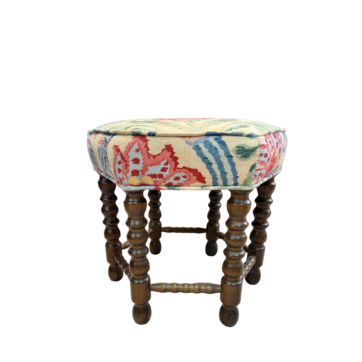 Vintage Danish Bobbin Stool, Sevilla Linen