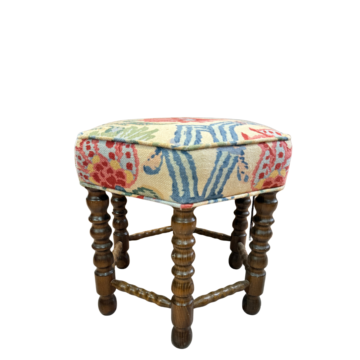 Vintage Danish Bobbin Stool, Sevilla Linen