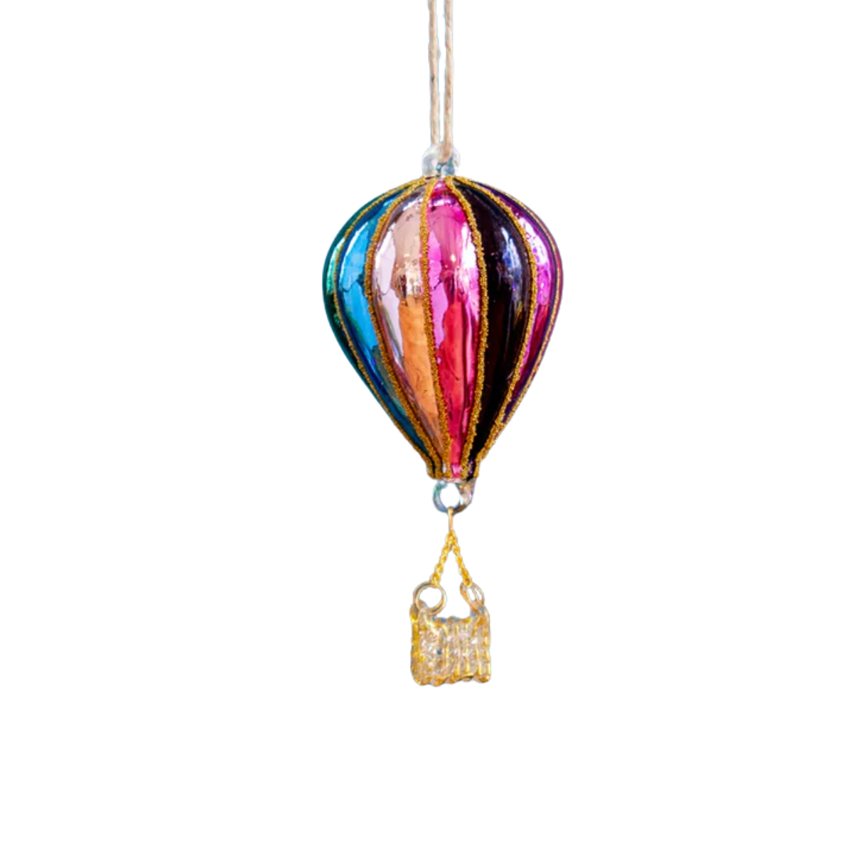 Rainbow Hot Air Balloon Ornament, Shiny
