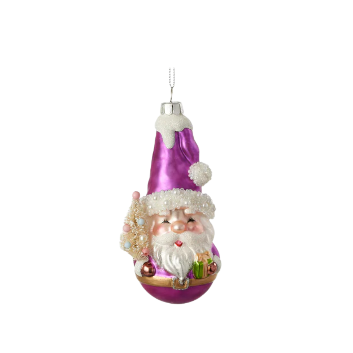 Petite Santa Ornament, Purple