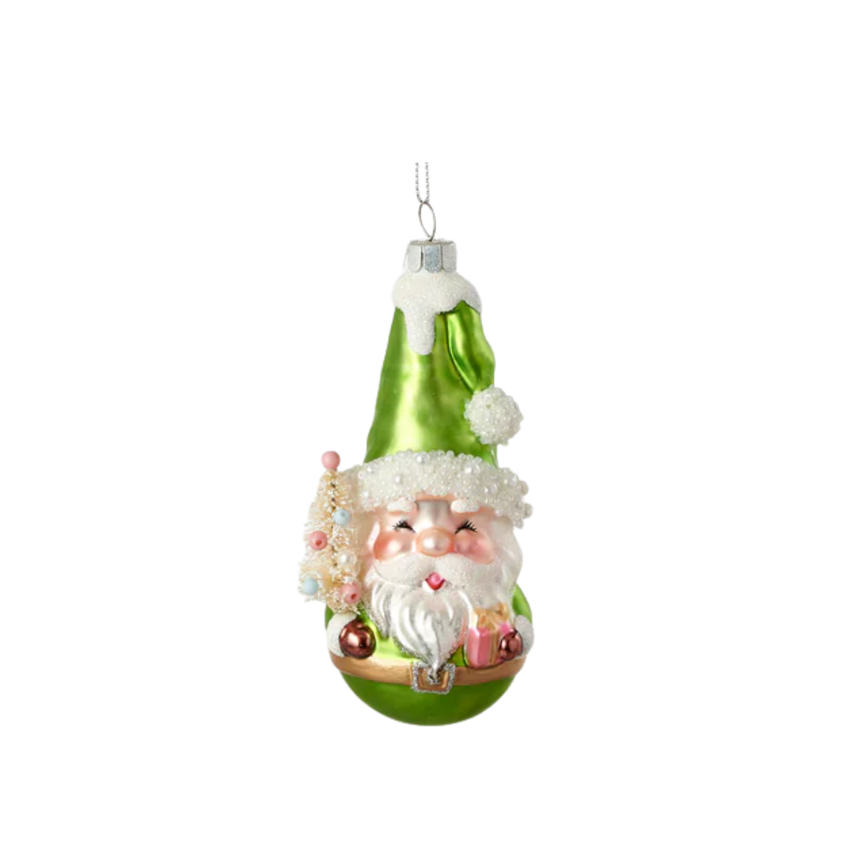 Petite Santa Ornament, Green