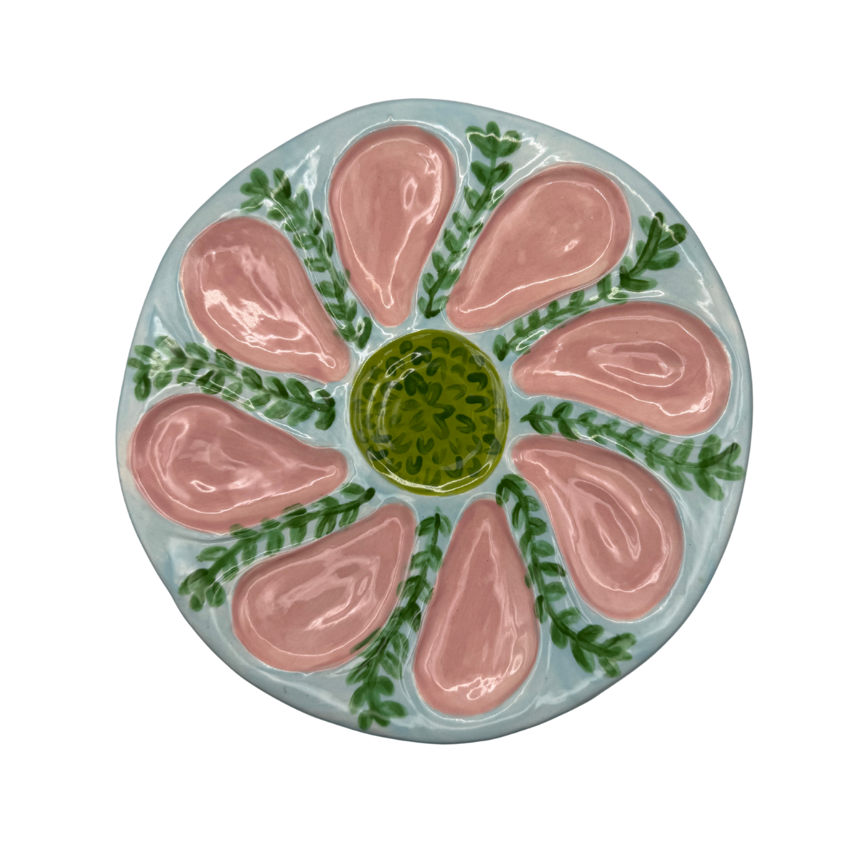 Hand-Painted Oyster Plate, Pink & Blue