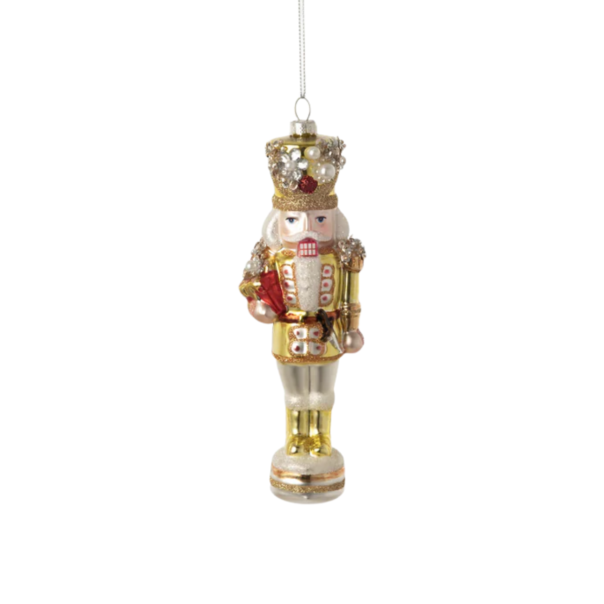 Stately Nutcracker Glass Ornament, Yellow