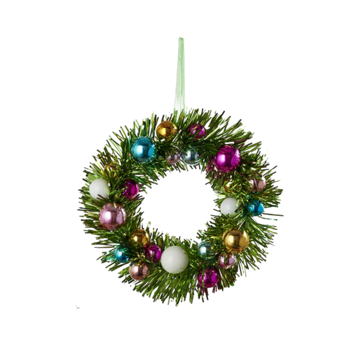 Retro Tinsel Wreath Ornament, Green